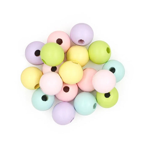 15mm Pastel Colours Round Wood Beads